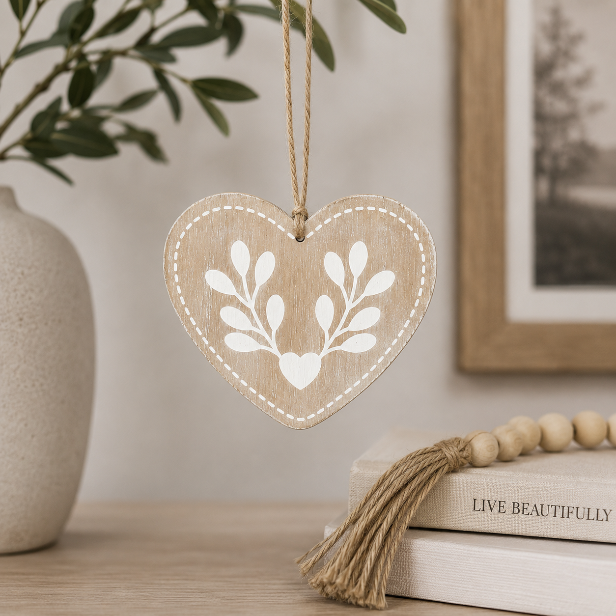 5" Reversible Wood Ornament - Heart | Brown and Tan