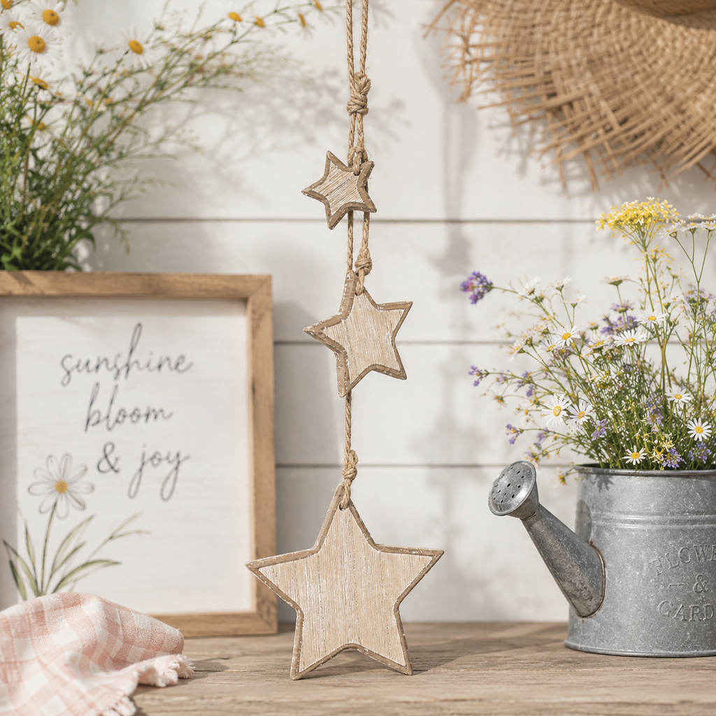 12" Natural Wood Star Dangles - Dangles Collection