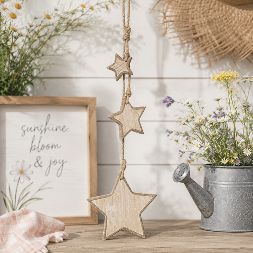 12" Wood Star Dangles - Natural
