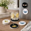4" Round Wood Coaster & Magnet Set - Lemon and Fly (Set of 4)