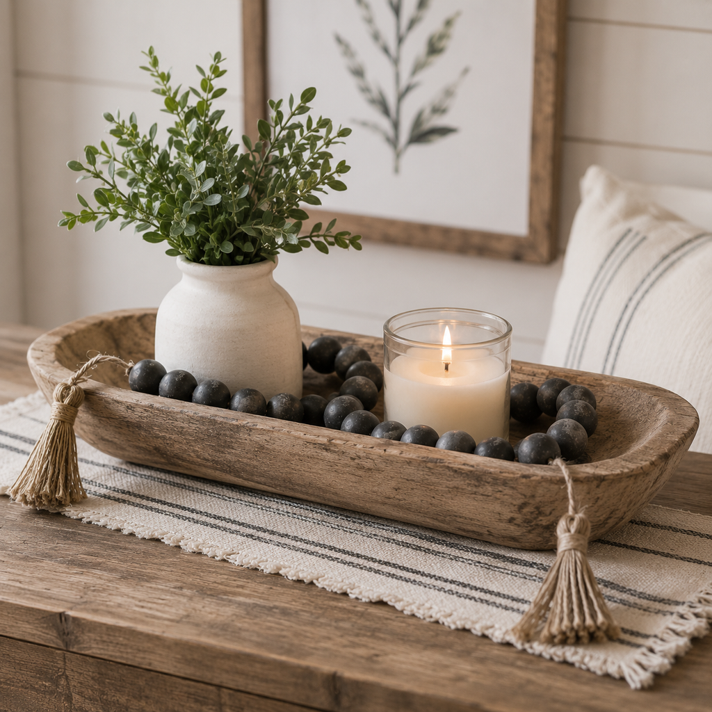 24" Wood Bead Garland with Tassels - Black and Earth Tones