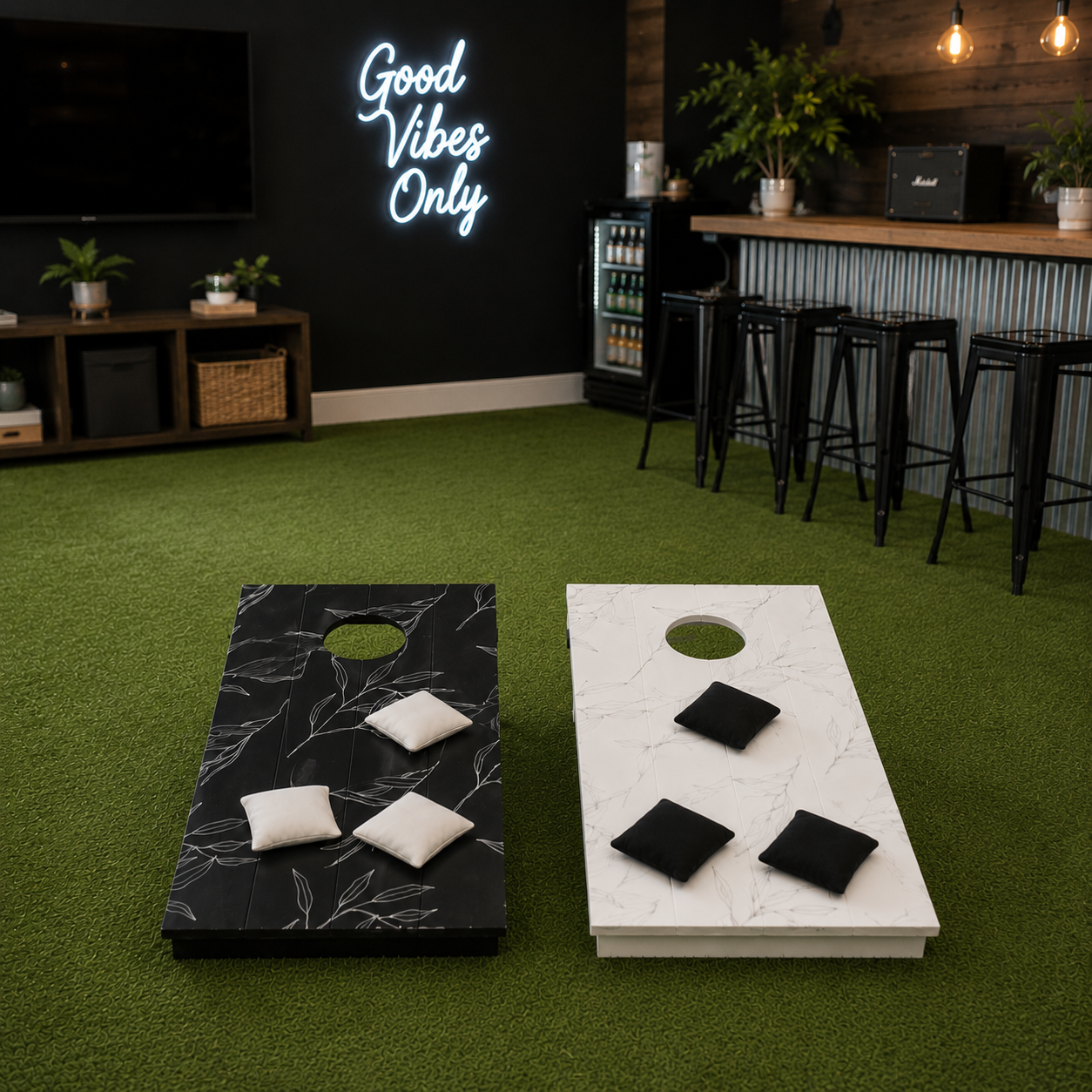 31" Wood Cornhole Game Board Set - Black and White