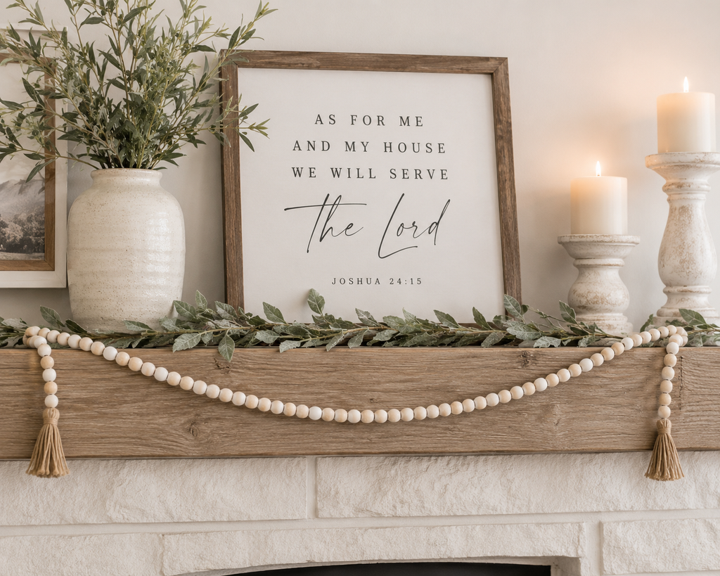 36" Wood Bead Garland with Tassels - Natural and White