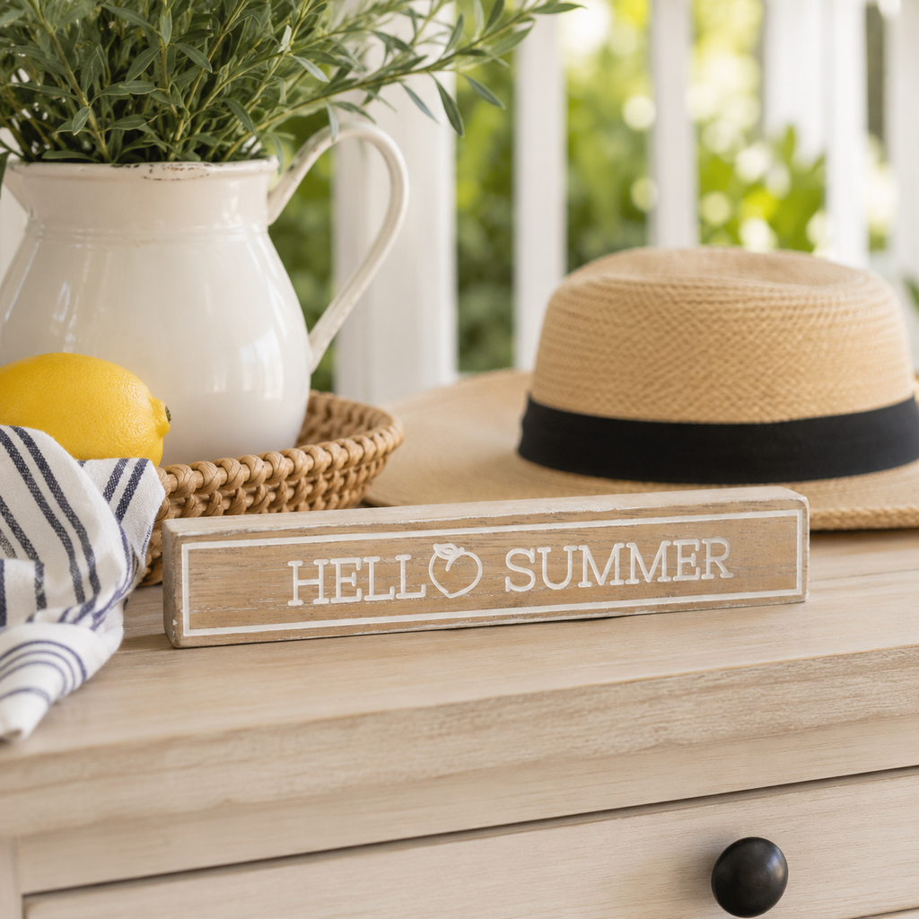 6" Reversible Wood Brick - Hello Summer / Home Sweet Home