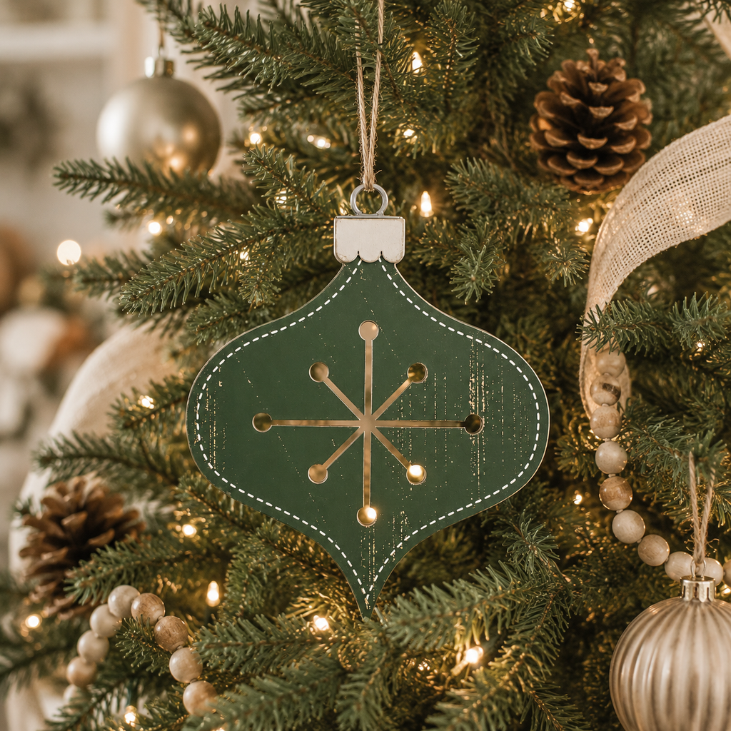 10" Reversible Wood Ornament - Teardrop | Green and White