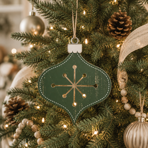 10" Reversible Wood Ornament - Teardrop | Green and White