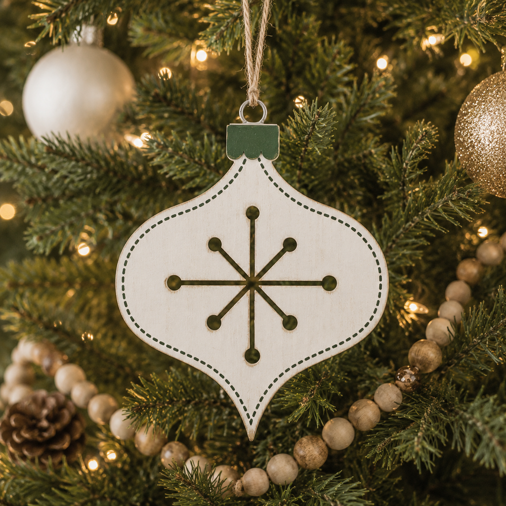 10" Reversible Wood Ornament - Teardrop | Green and White