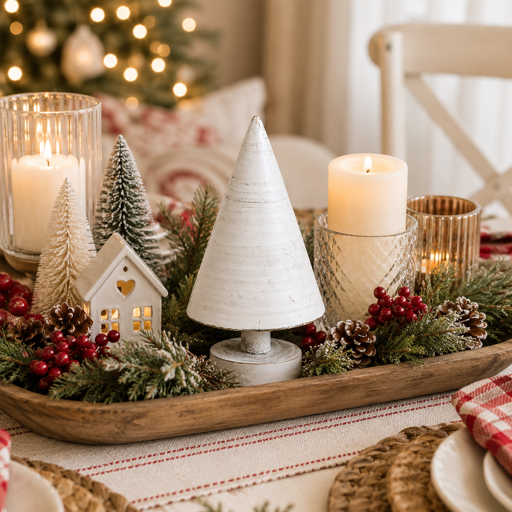 9" Wood Cutout on Stand - Christmas Tree | White