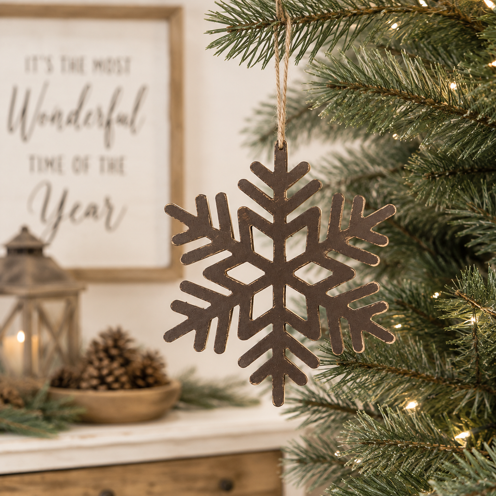 9" Wood Cutout Ornament - Snowflake | Brown