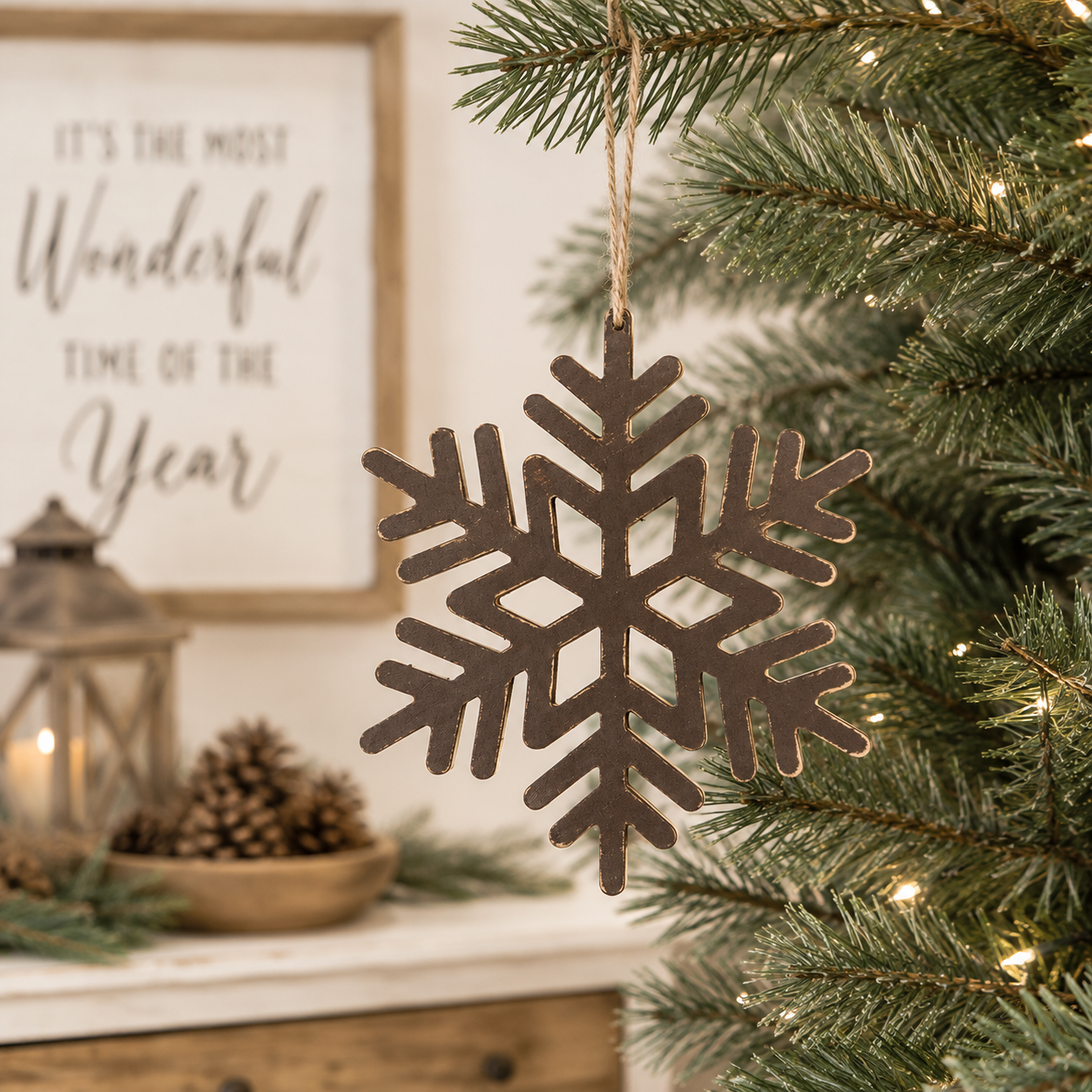 9" Wood Cutout Ornament - Snowflake | Brown