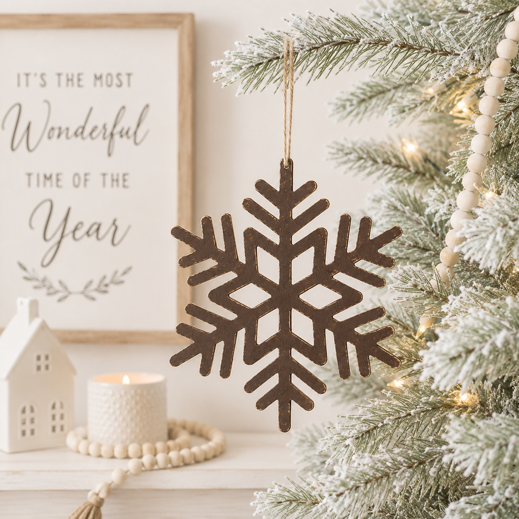 9" Wood Cutout Ornament - Snowflake | Brown