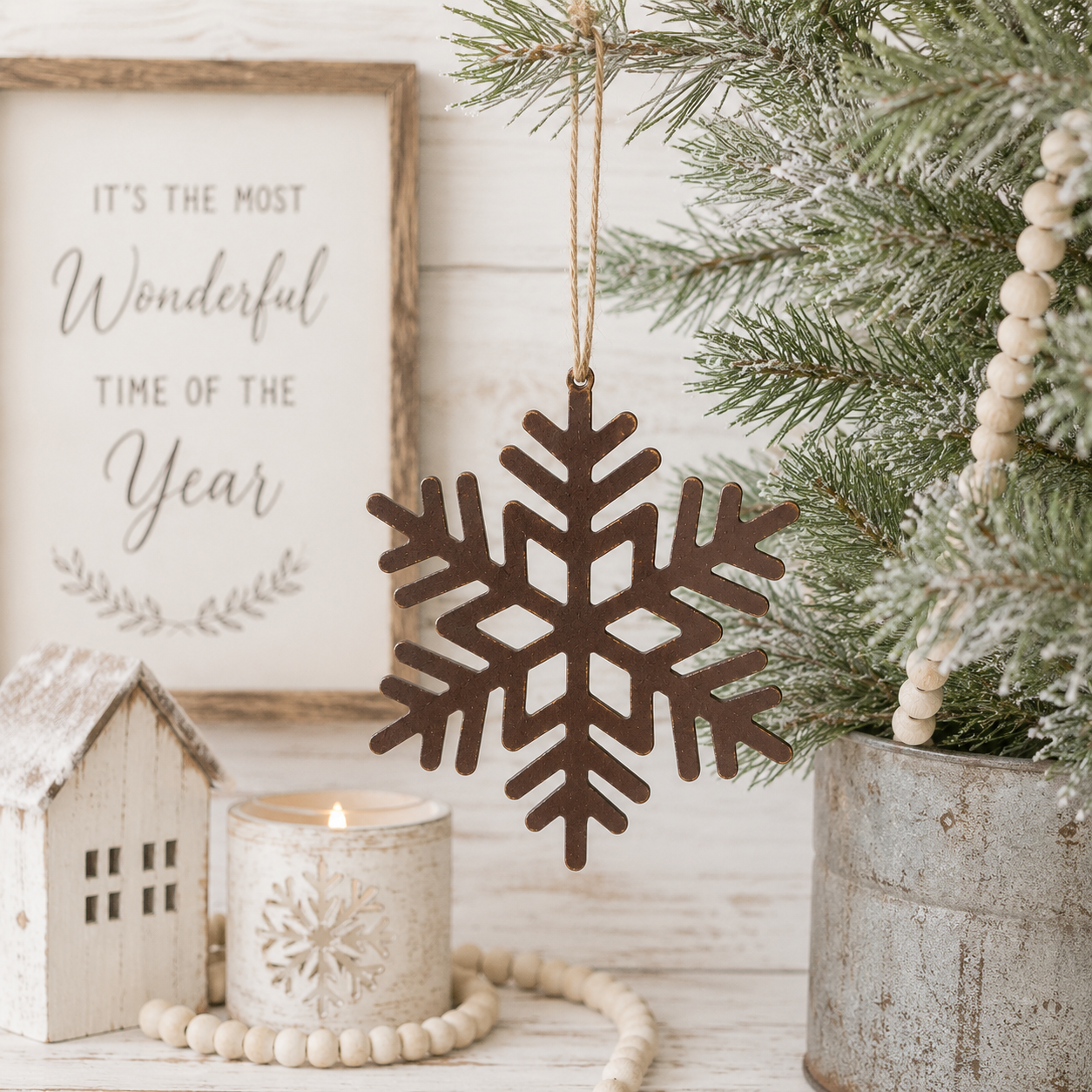 7" Wood Ornament - Snowflake | Natural