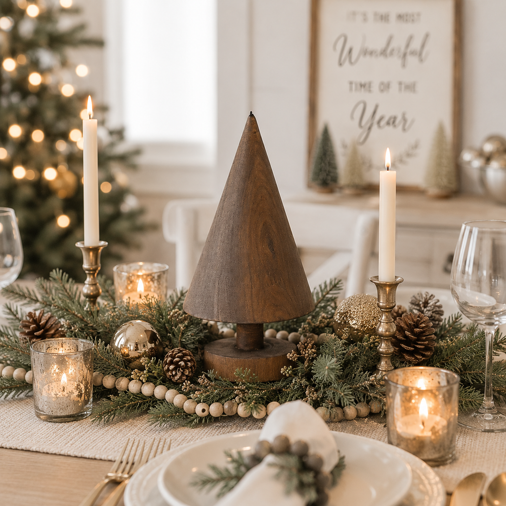 9" Wood Cutout on Stand - Christmas Tree | Brown