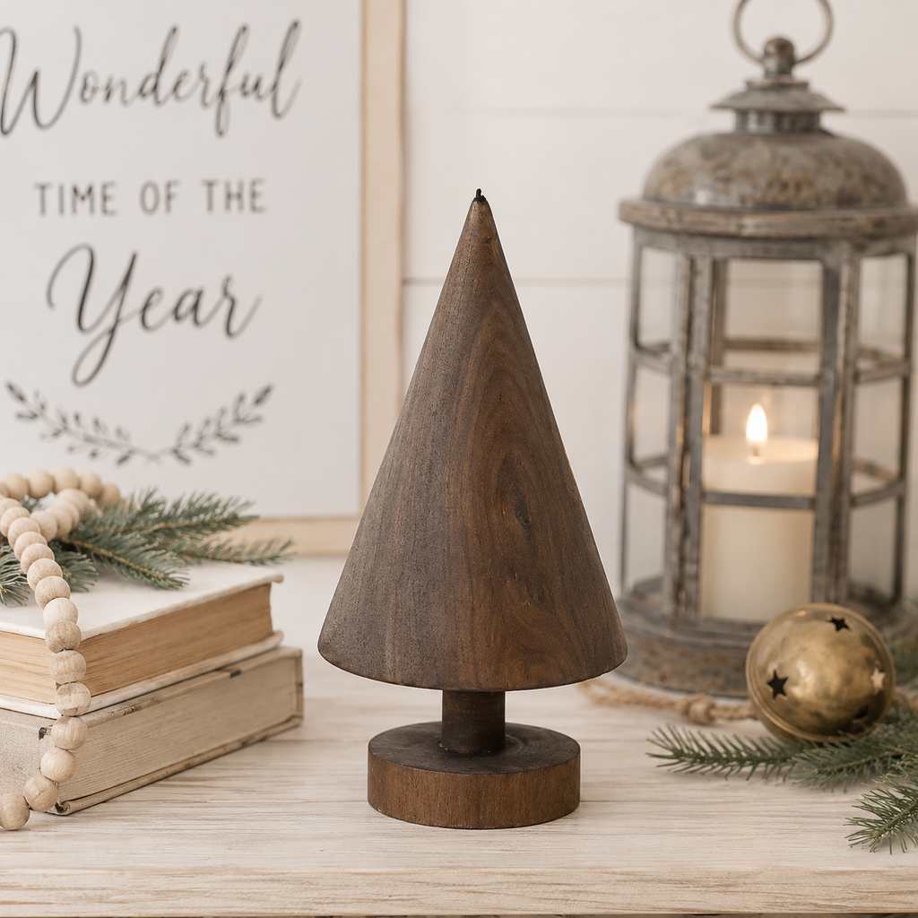 9" Wood Cutout on Stand - Christmas Tree | Brown