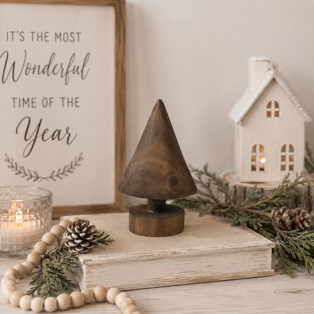 5.5" Wood Cutout on Stand - Christmas Tree | Brown