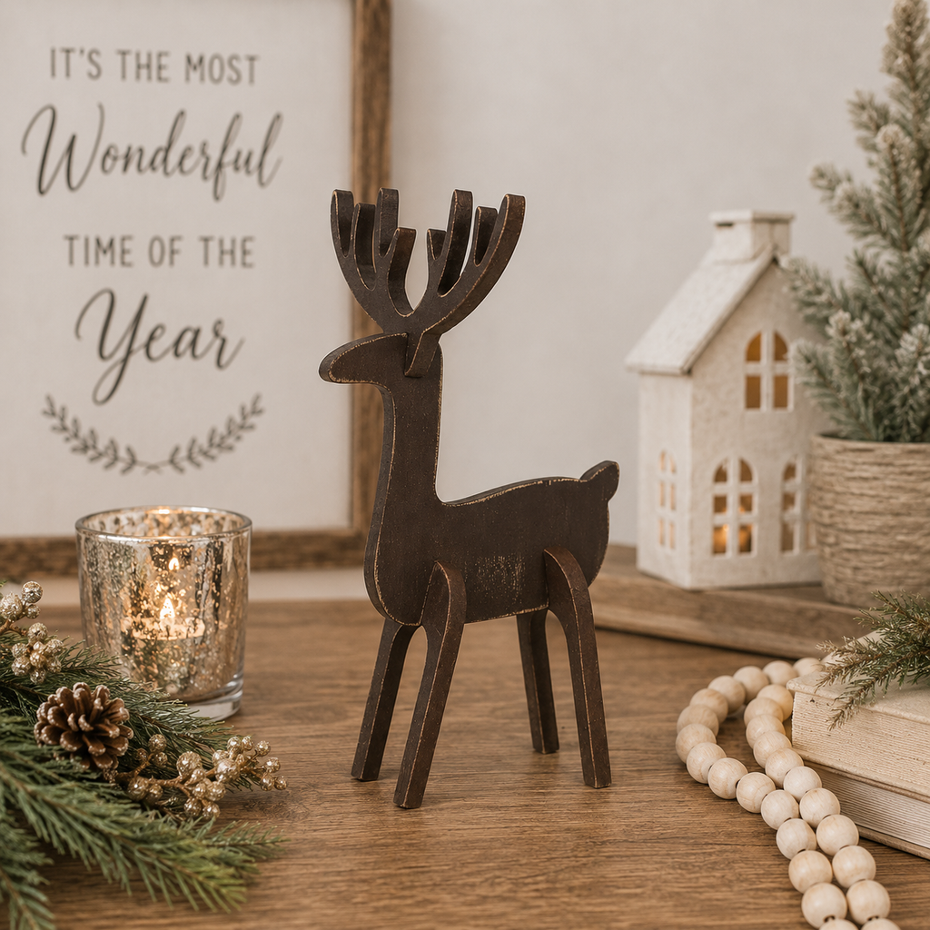 12" Wood Cutout - Reindeer | Brown