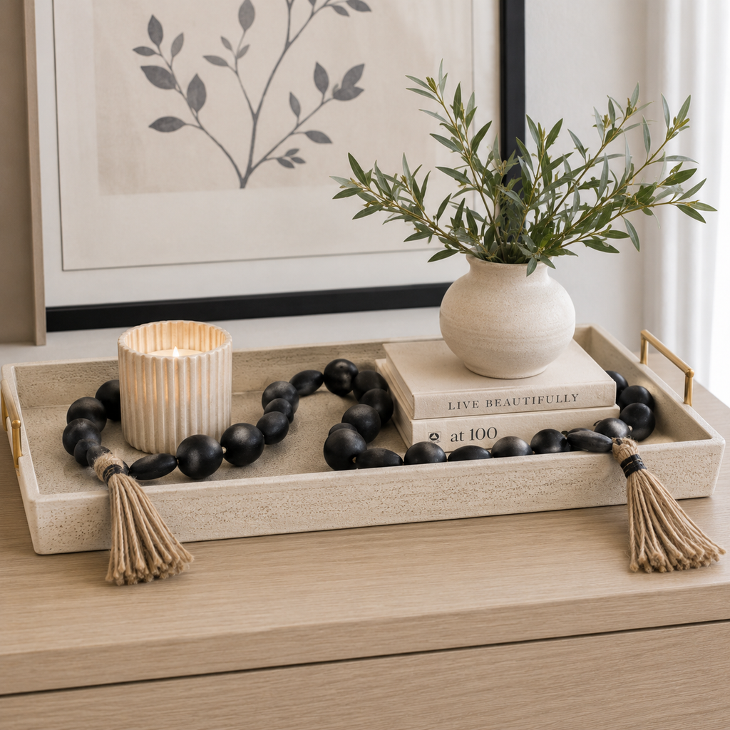 25" Wood Bead Garland with Tassels - Black and Brown