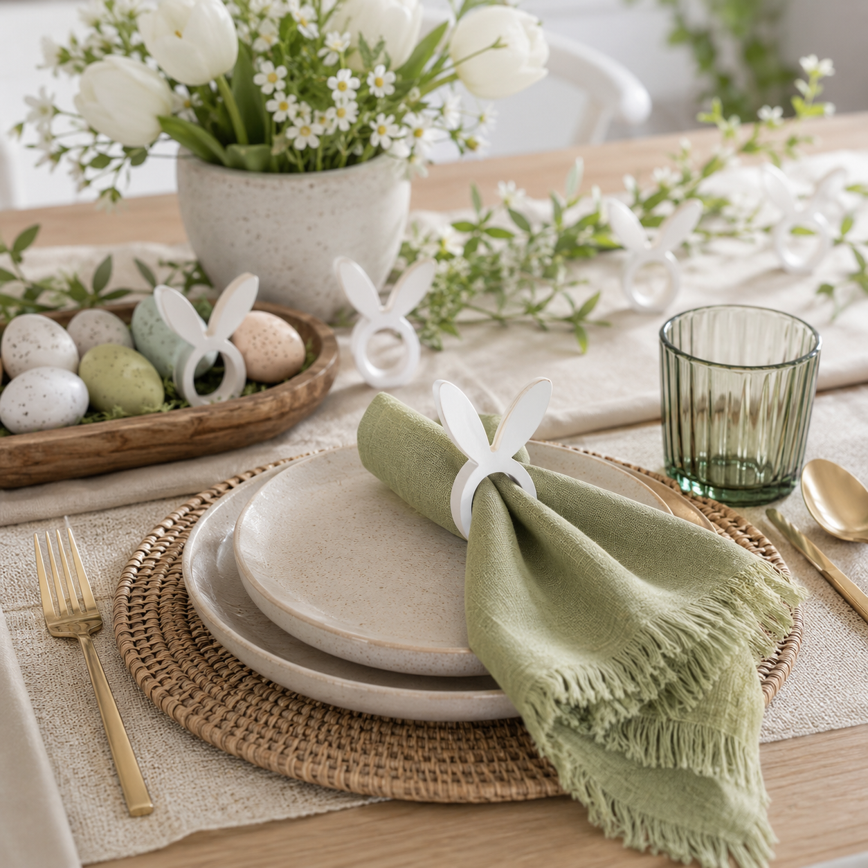 5" Wood Napkin Holder - Bunny Ear | White and Gray (Set of 6)