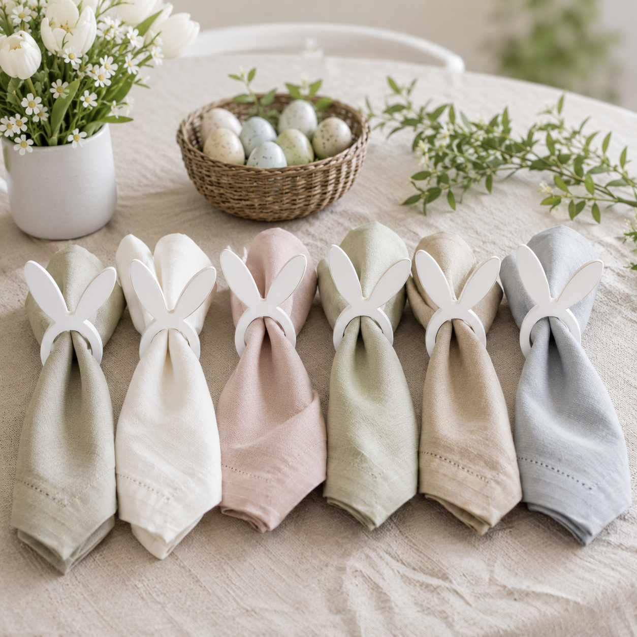 5" Wood Napkin Holder - Bunny Ear | White and Gray (Set of 6)