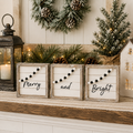 8" Reversible Wood Frame Beaded Shiplap Sign Set - Merry/Home | Cottage Christmas Collection (Set of 3)