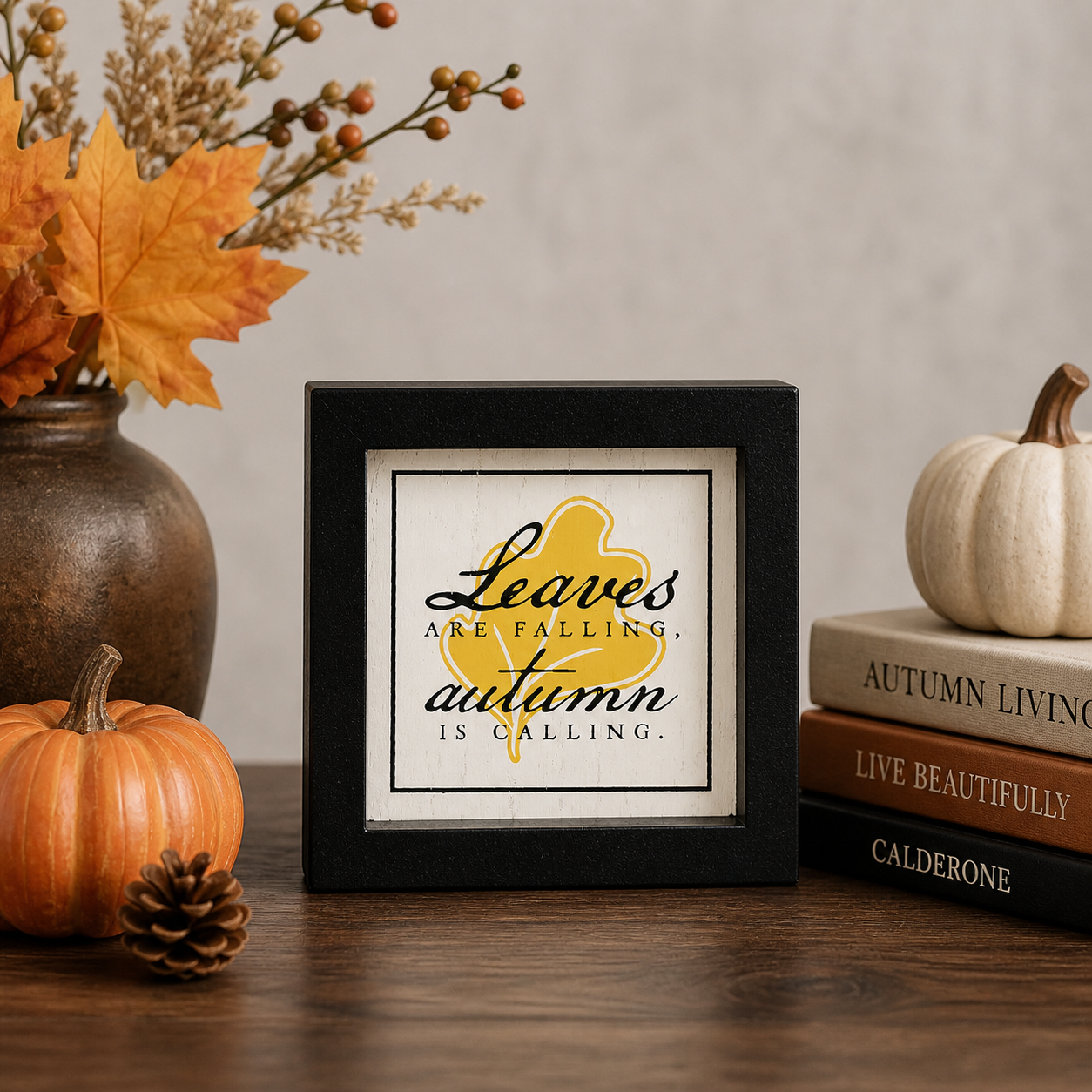 5" Reversible Wood Frame Sign - Leaf/Autumn | Sweet and Spooky Collection