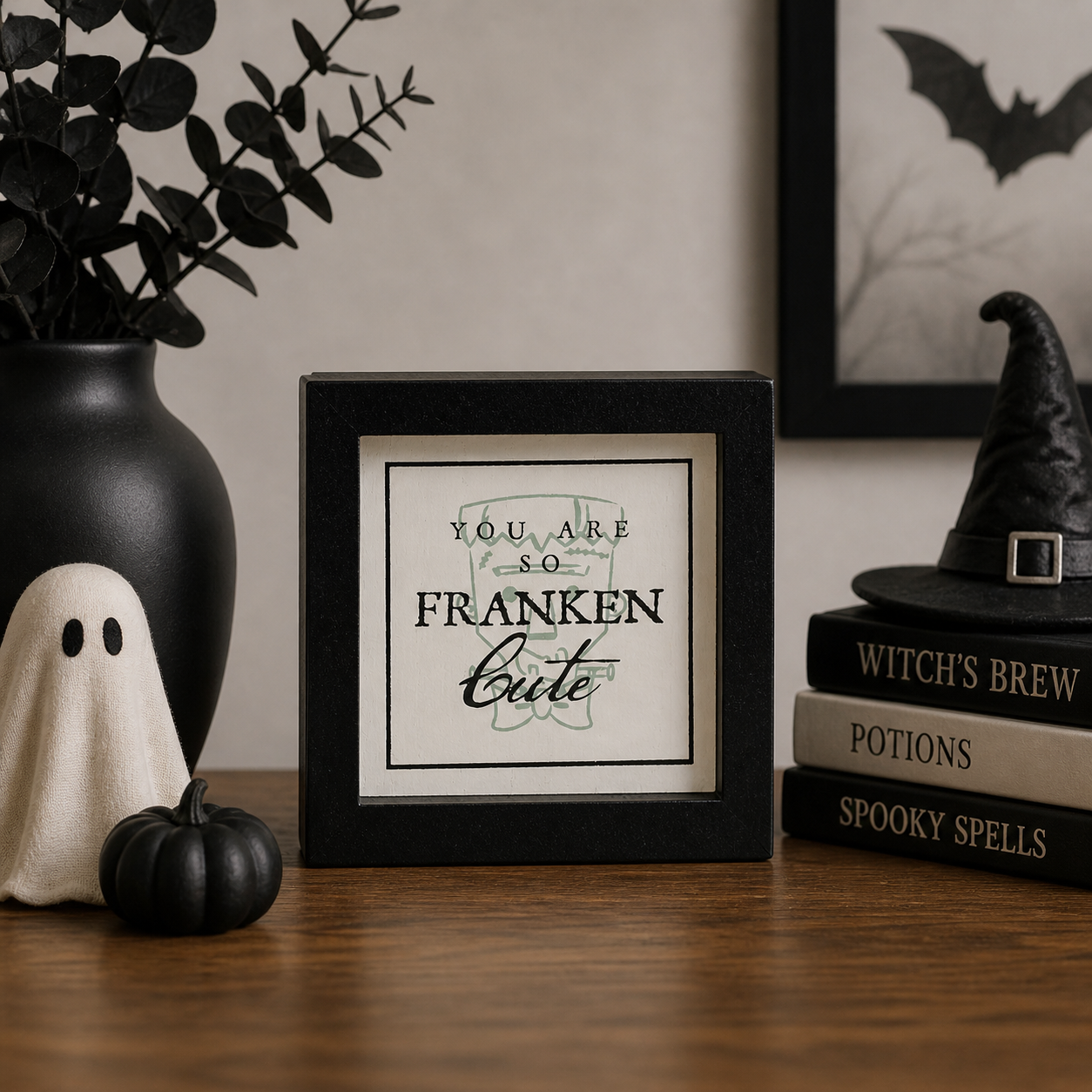 5" Reversible Wood Frame Sign - Frankie/Cute | Sweet and Spooky Collection