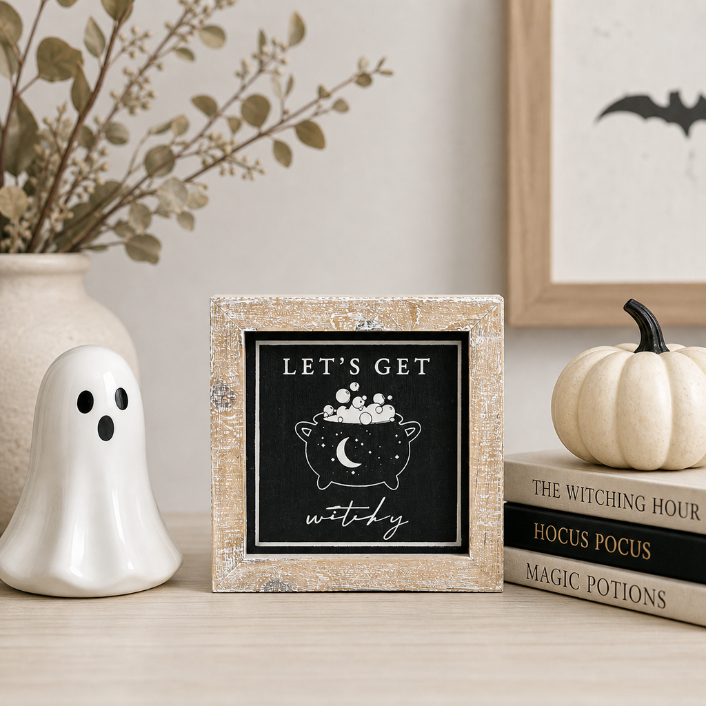 5" Reversible Wood Frame Sign - Witchy/Thankful