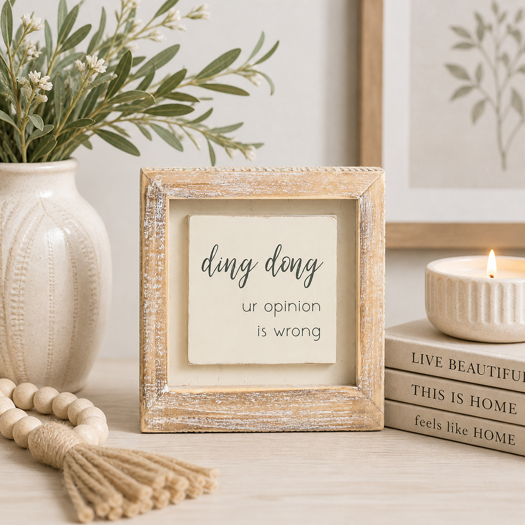 5" Wood Frame Sign - Ding Dong | White and Gray