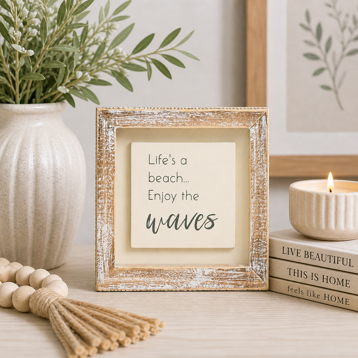 5" Wood Frame Sign - Life's A Beach | White and Gray