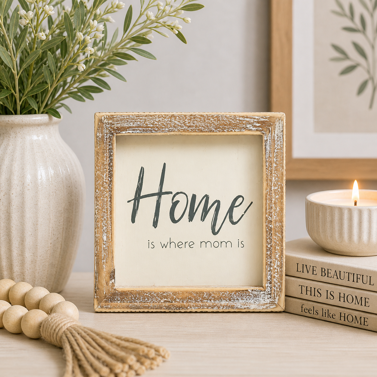 5" Wood Frame Sign - Home Is Where Mom Is | Mother's Day Collection