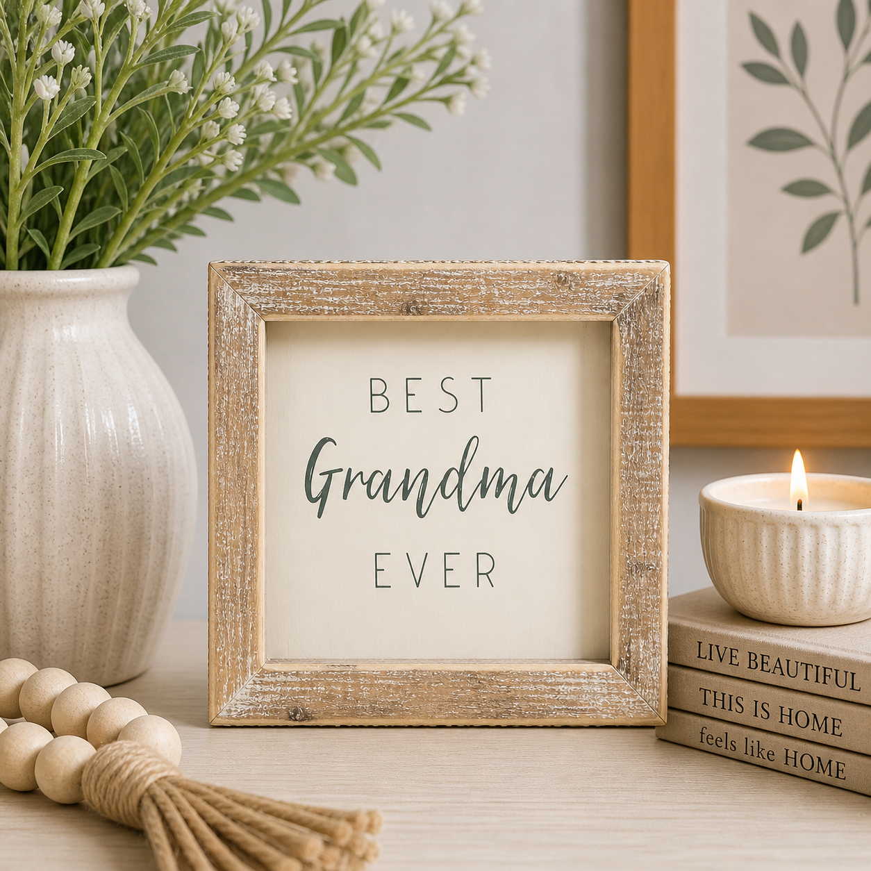 5" Wood Frame Sign - Best Grandma Ever | White and Gray