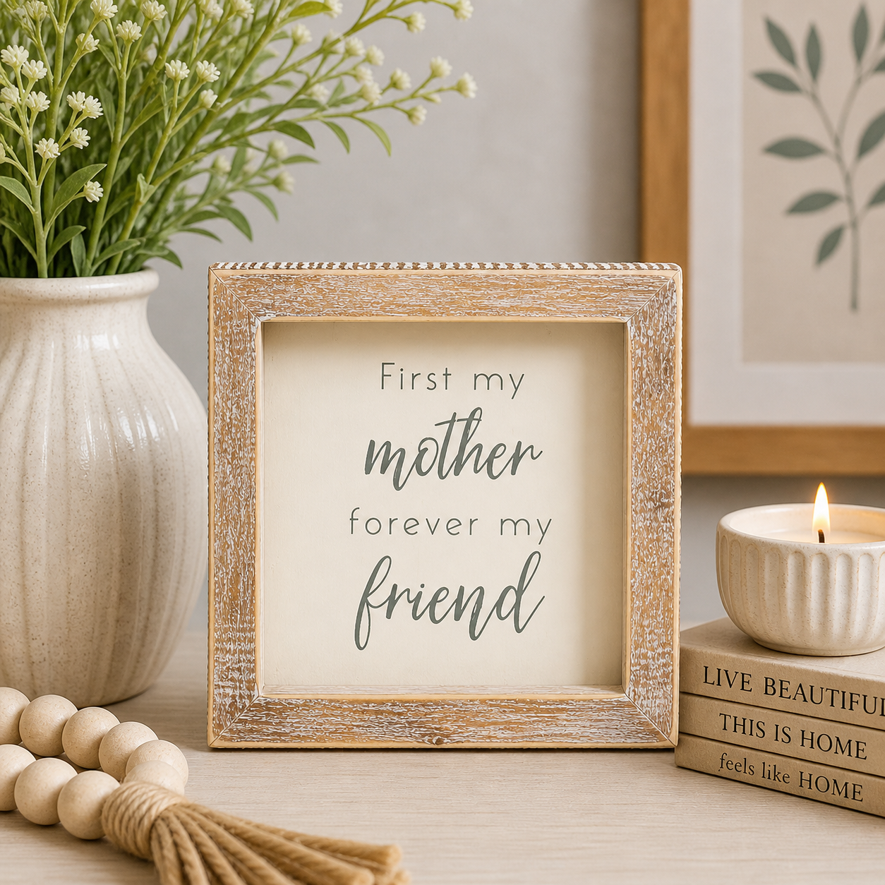 5" Wood Frame Sign - First My Mother | White and Gray
