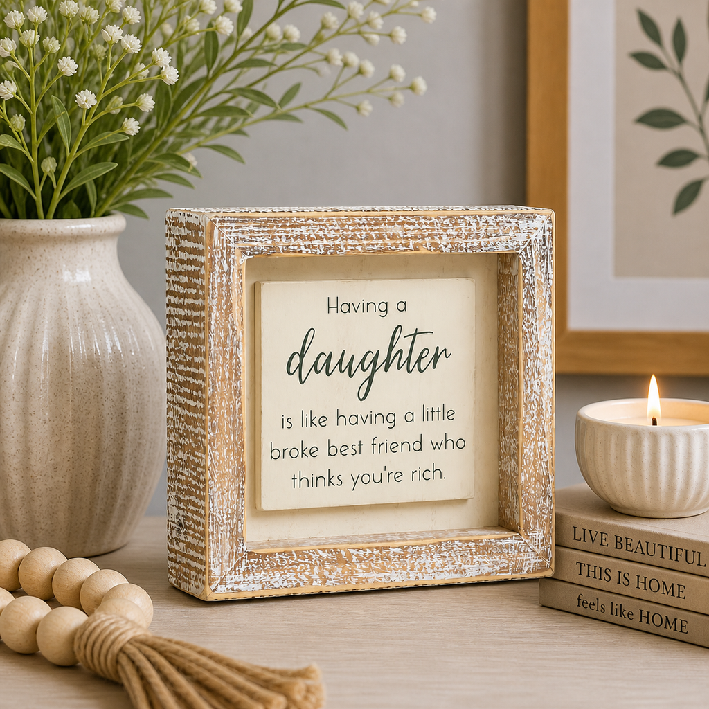 5" Wood Frame Sign - Daughter/Best Friend | White and Gray