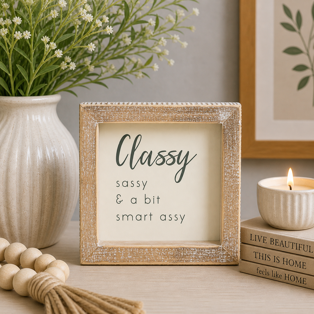 5" Wood Frame Sign - Classy Sassy | White and Gray