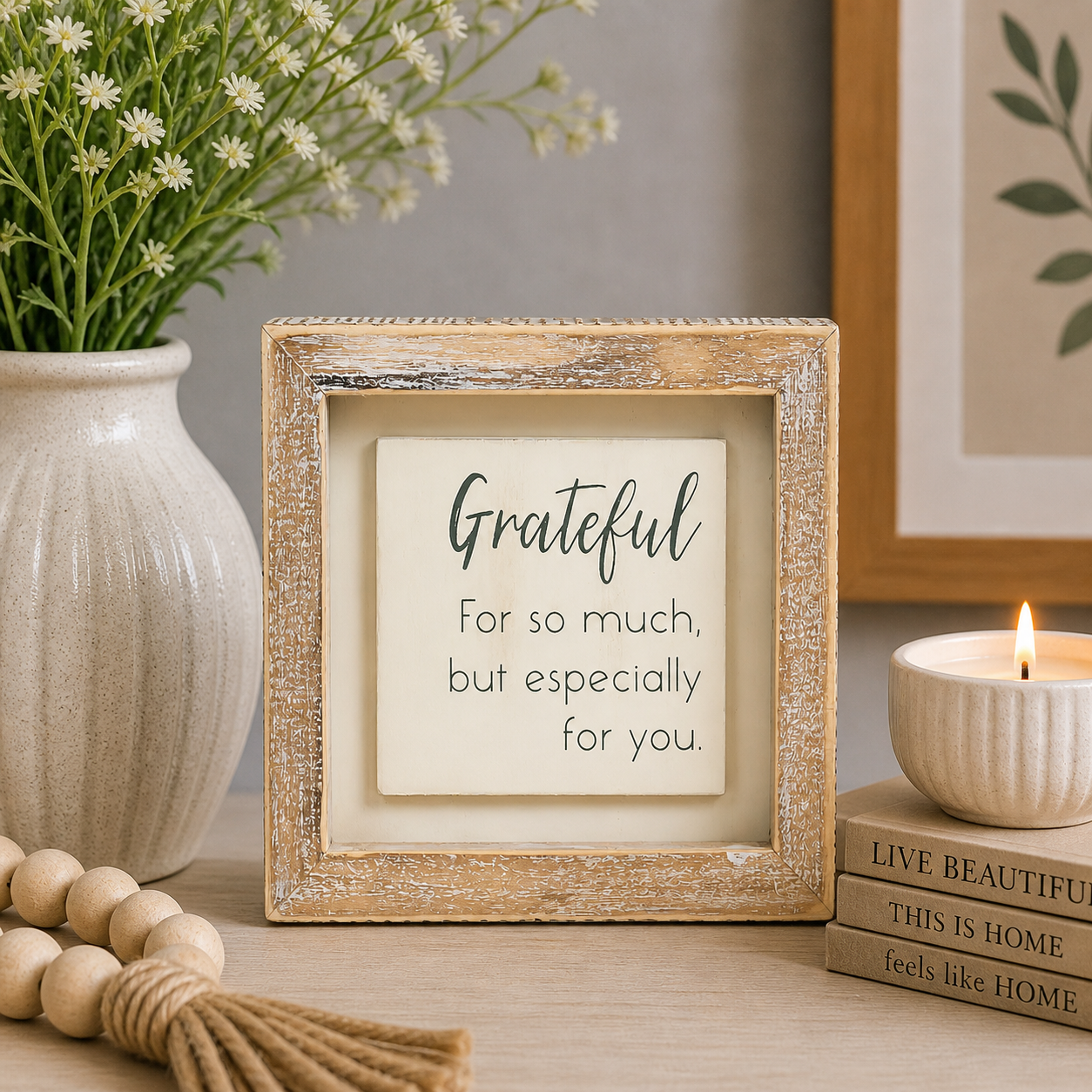 5" Wood Frame Sign - Grateful | White and Gray