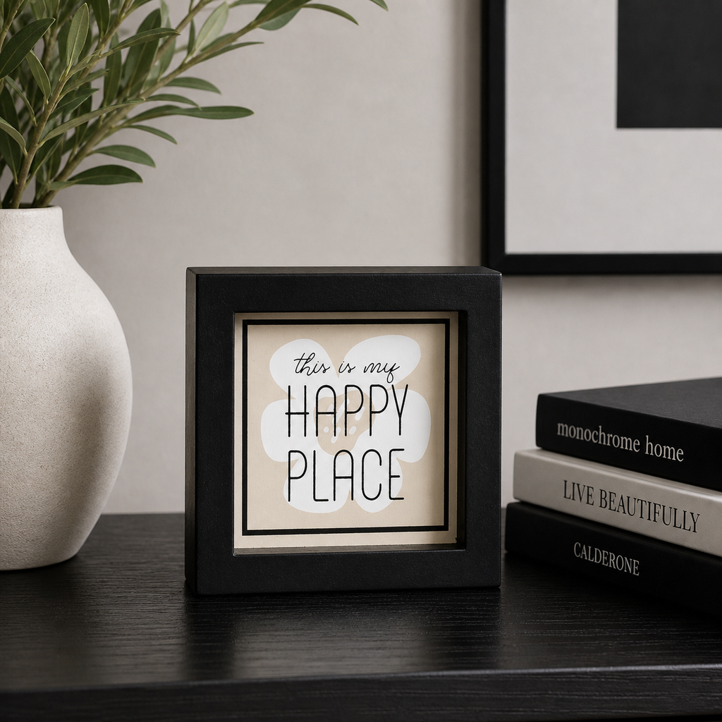 5" Reversible Wood Frame Sign - Flower/Happy Place | Neutral Mod Collection