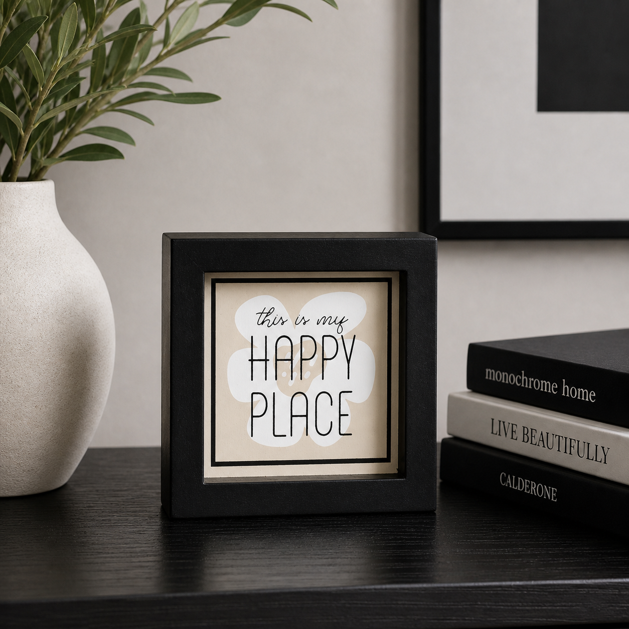 5" Reversible Wood Frame Sign - Flower/Happy Place | Neutral Mod Collection