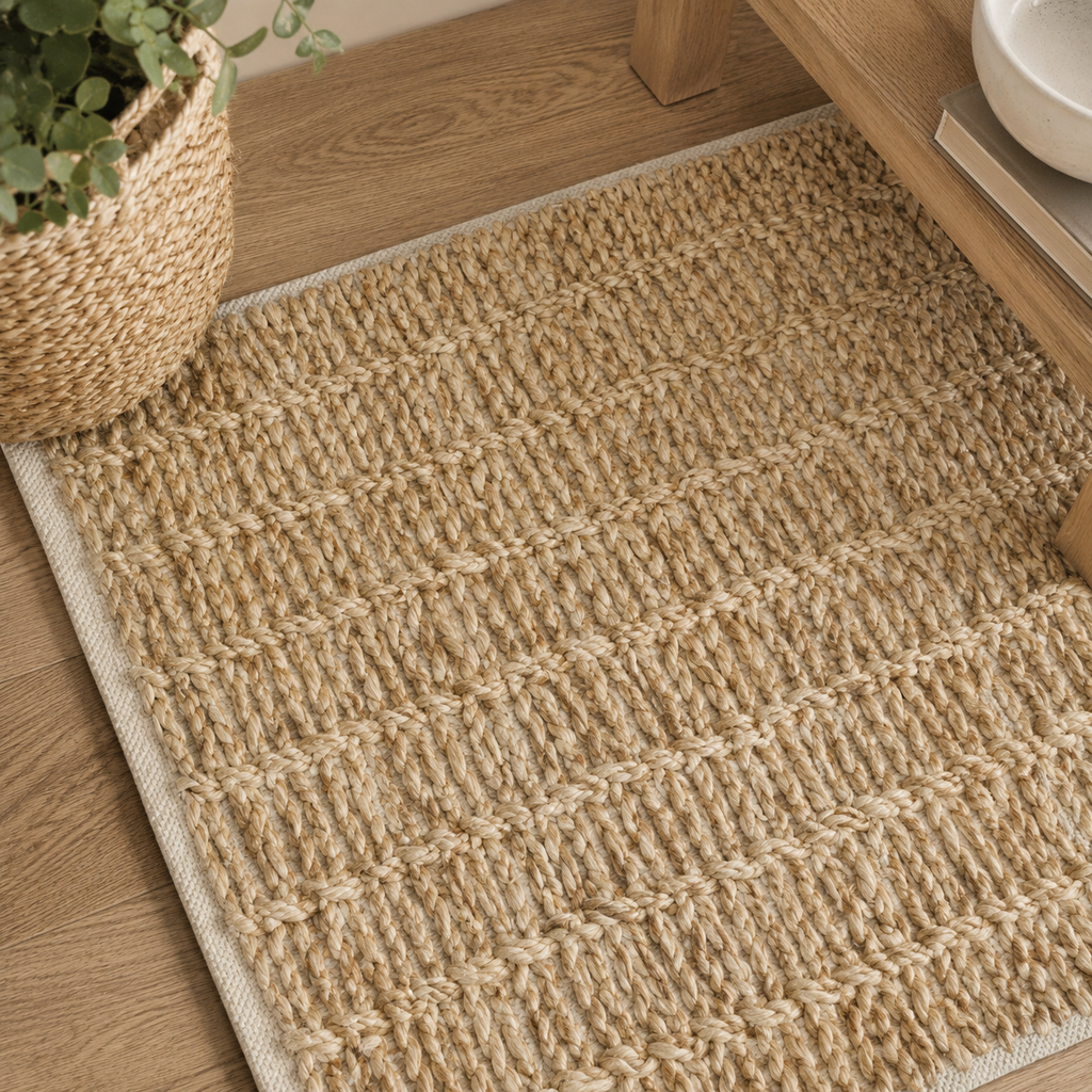 24" x 35" Jute Chindi Hemmed Rug - Natural White