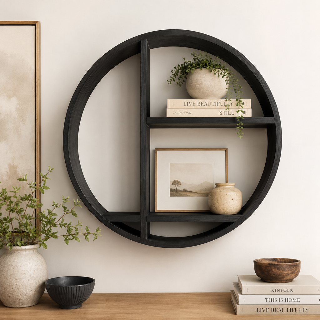 24" Round Wood Shelf - Black | Neutral Mod Collection