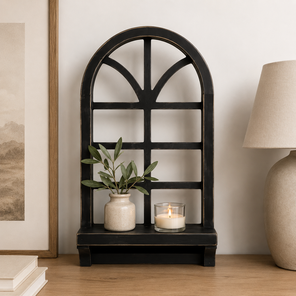 17" Window Wood Frame with Shelf - Black