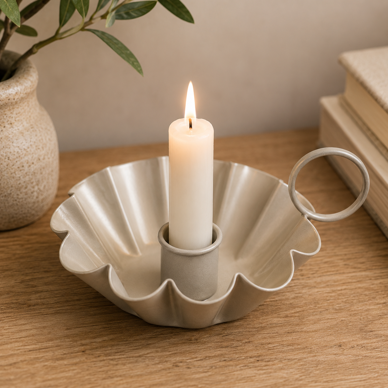 6" Iron Sampat Candle Holder - Tan | Sundara Collection