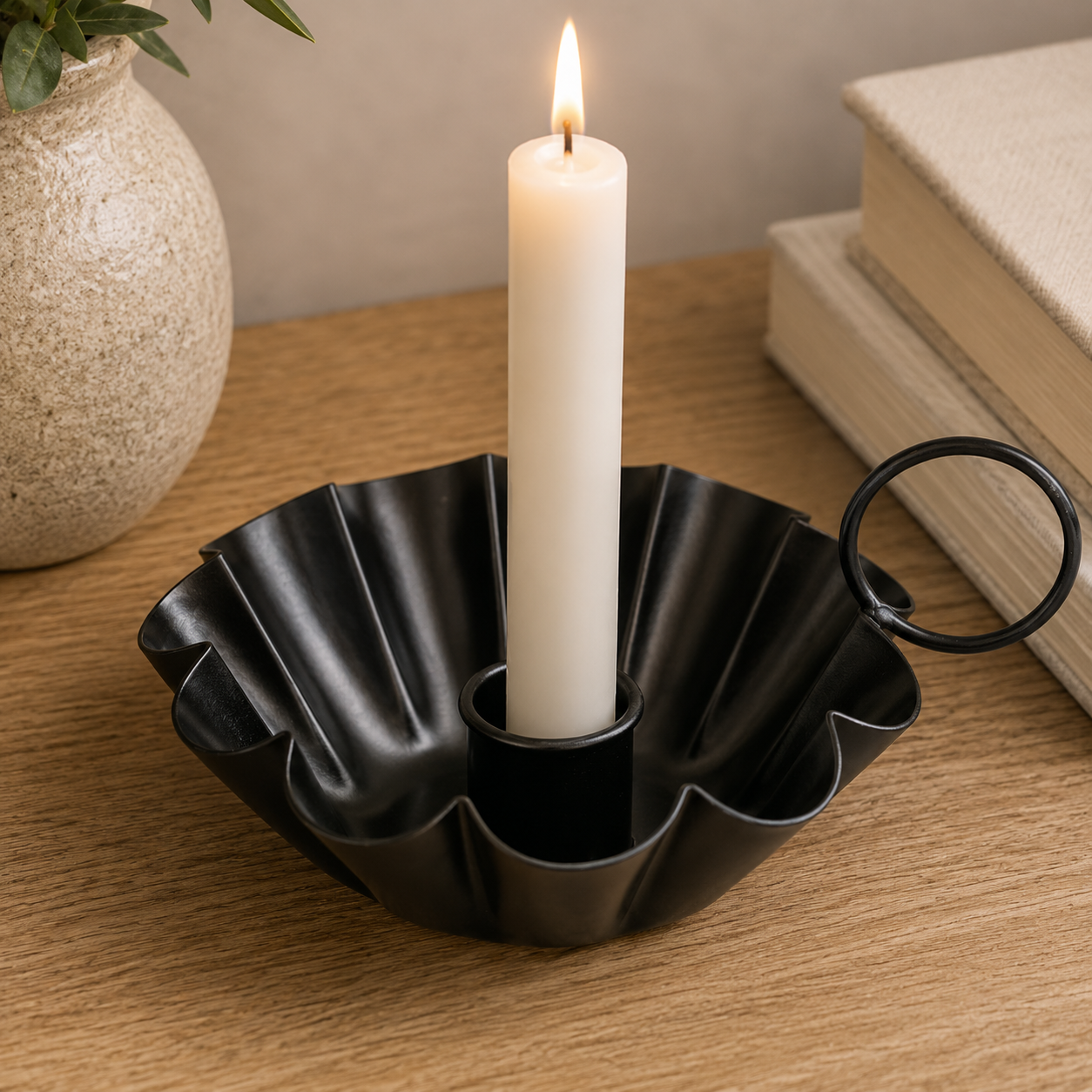 6" Iron Sampat Candle Holder - Black