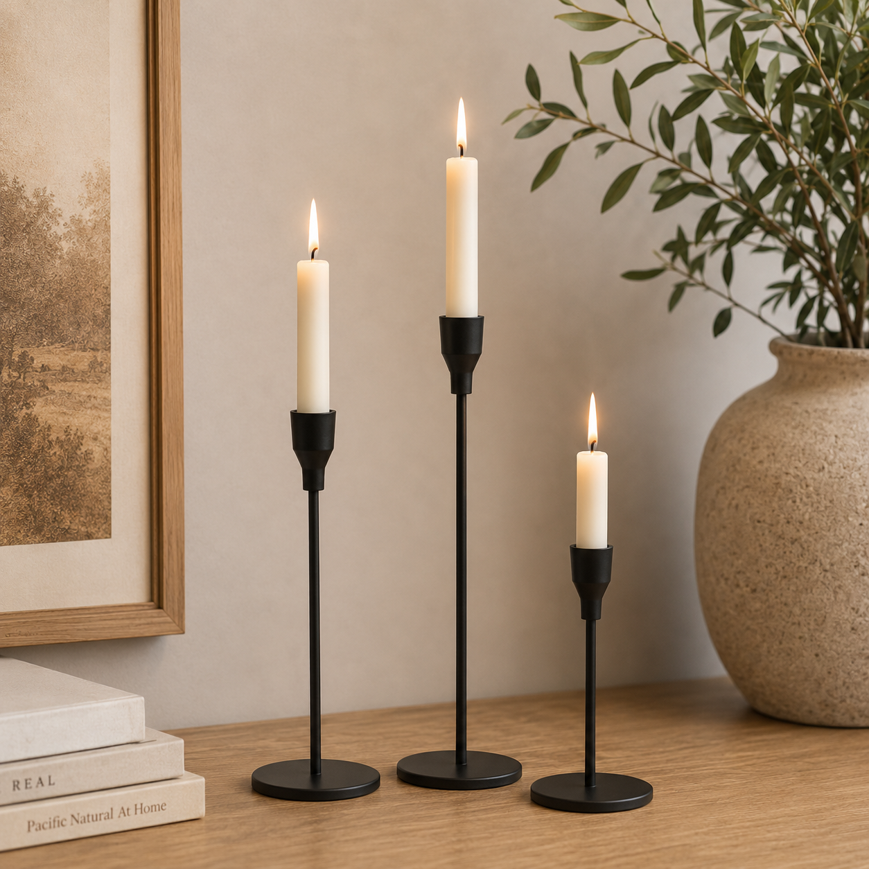Iron Candle Holder Set - Black (Set of 3) | Heights 10" to 14"