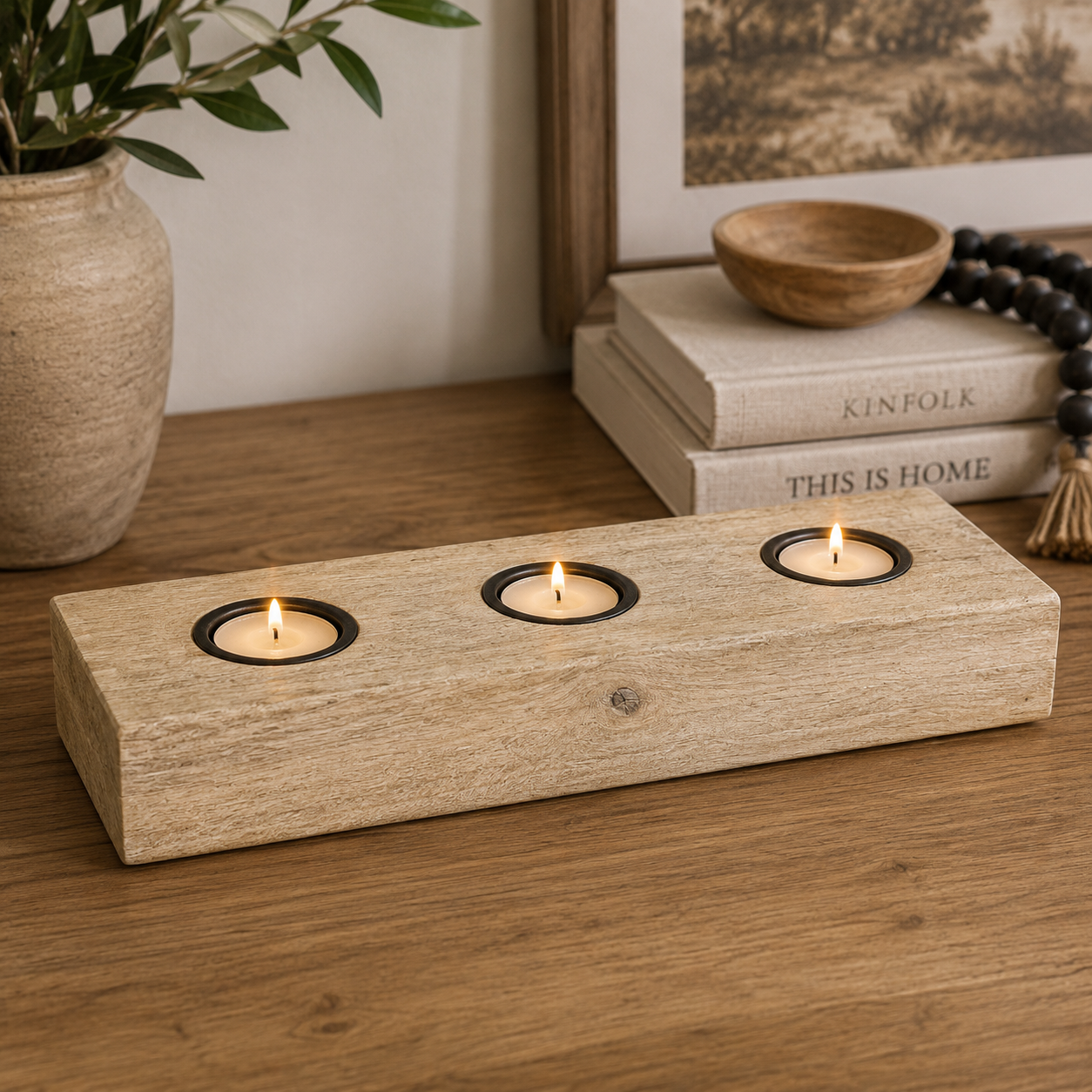 12" Mango Wood Tea Light Holder - Natural