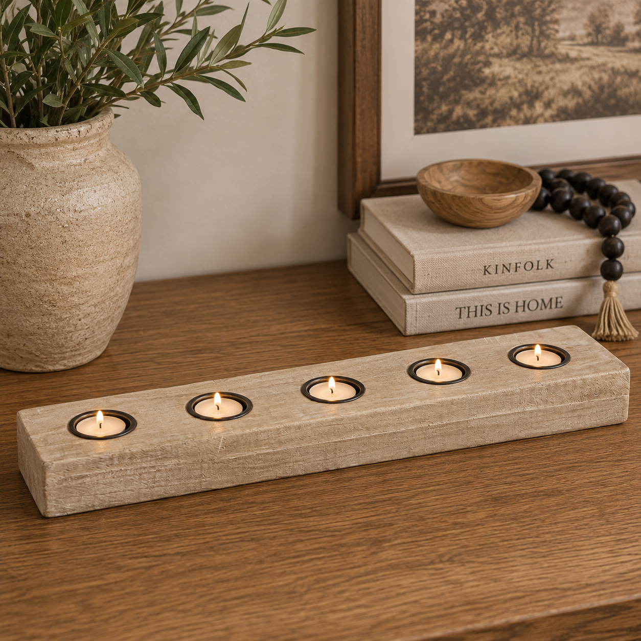 20" Mango Wood Tea Light Holder - Natural