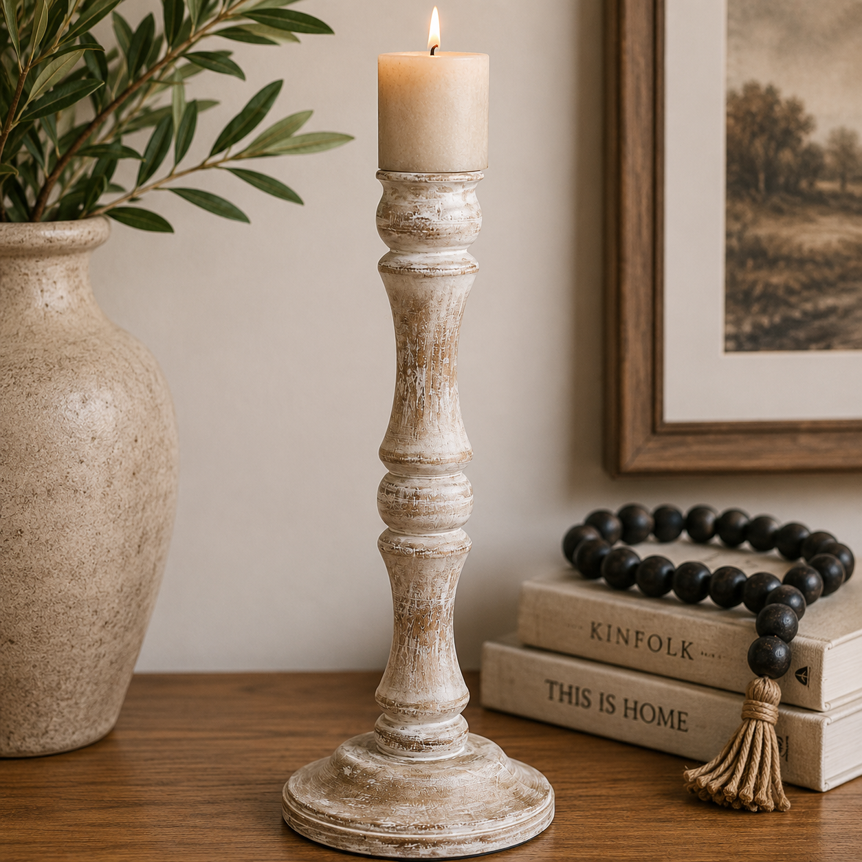 14" Wood Candle Holder – Rustic Mango Wood Décor