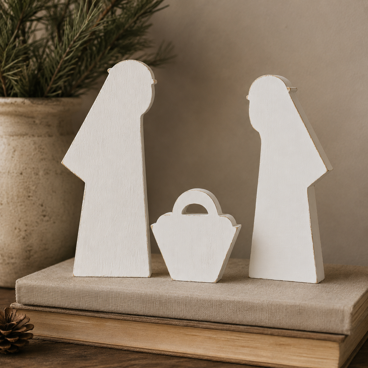 15" Wood Nativity Cutout Set - White (Set of 3)
