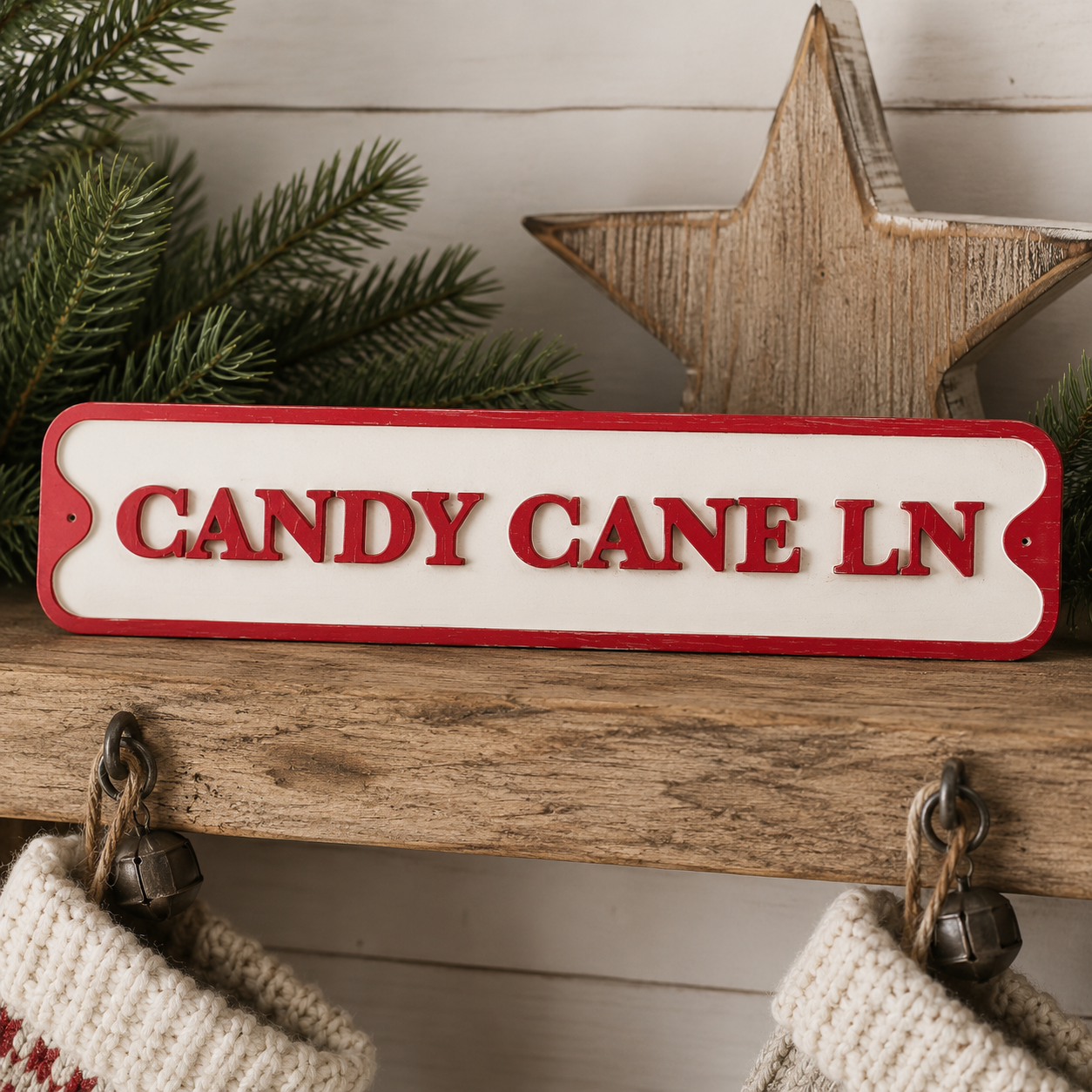 23" Wood Sign - Candy Cane Ln | Red and White