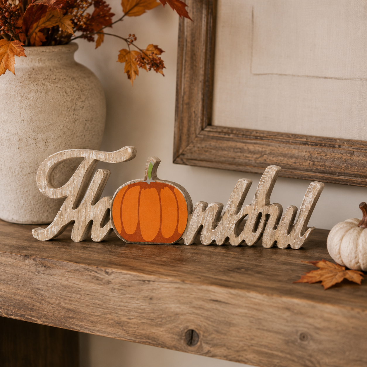 13" Wood Cutout - Thankful | Multicolor | Scripty Collection