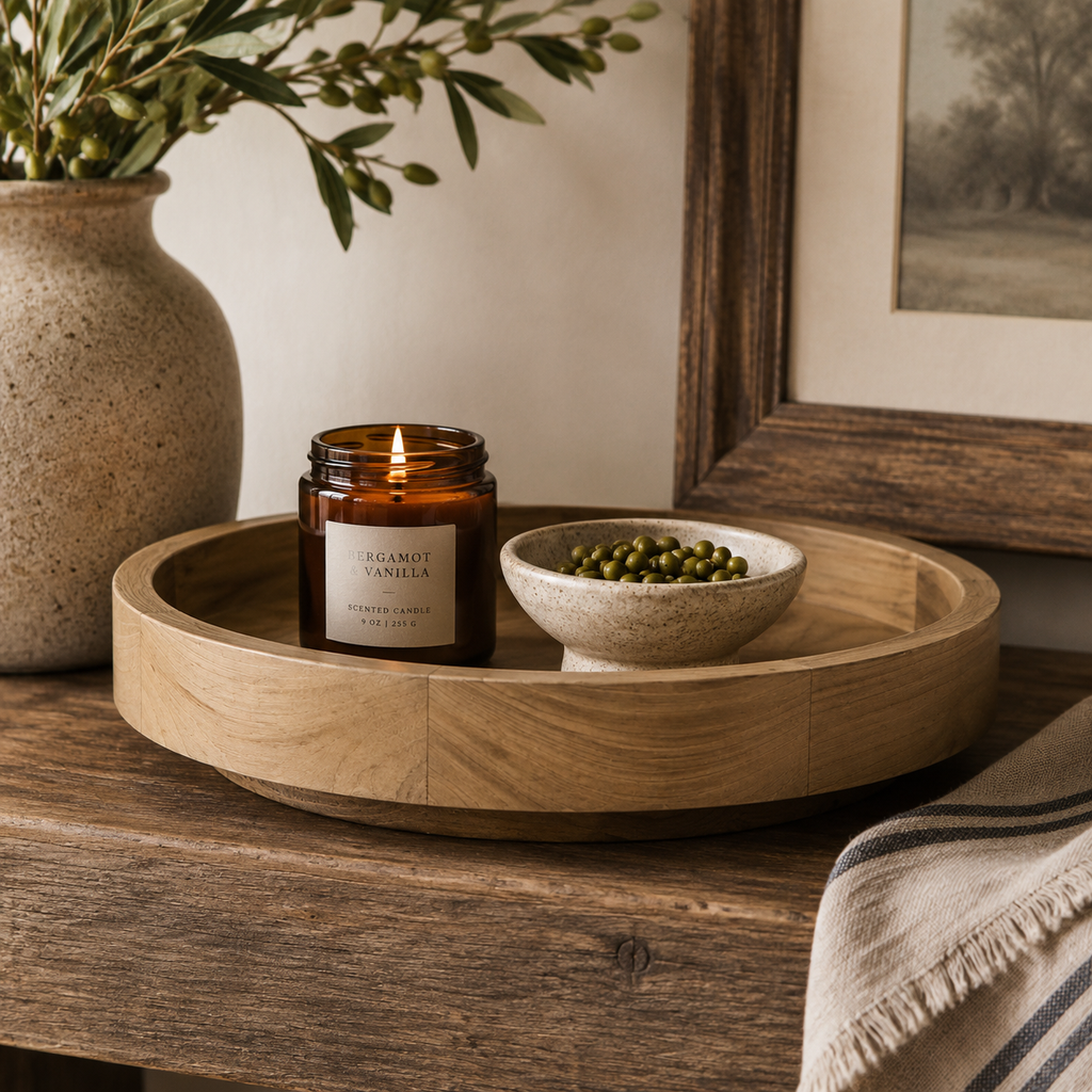 14" Wood Spin Tray - Natural and Black